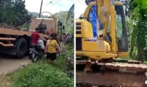 Truk Bawa Ekskavator Nekat Lewati Jembatan Kayu di Tapian Nauli, Akses Warga Terputus