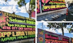 Papan Bunga Berjejer di Depan Mapolres Padangsidimpuan, Warga Apresiasi OTT Oknum Aktivis